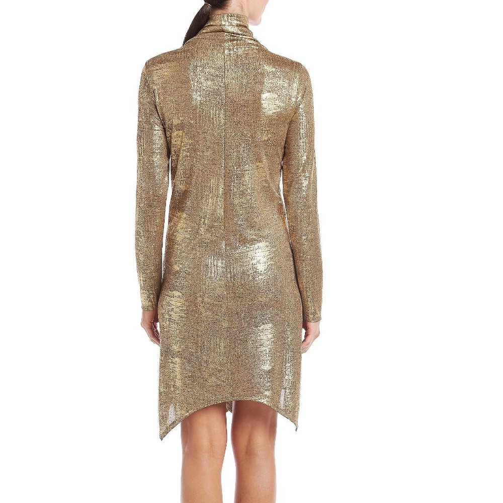 Womens Fever Gold Metallic Turtleneck Long Sleeve Dress Size Large NWT - Picture 3 of 4